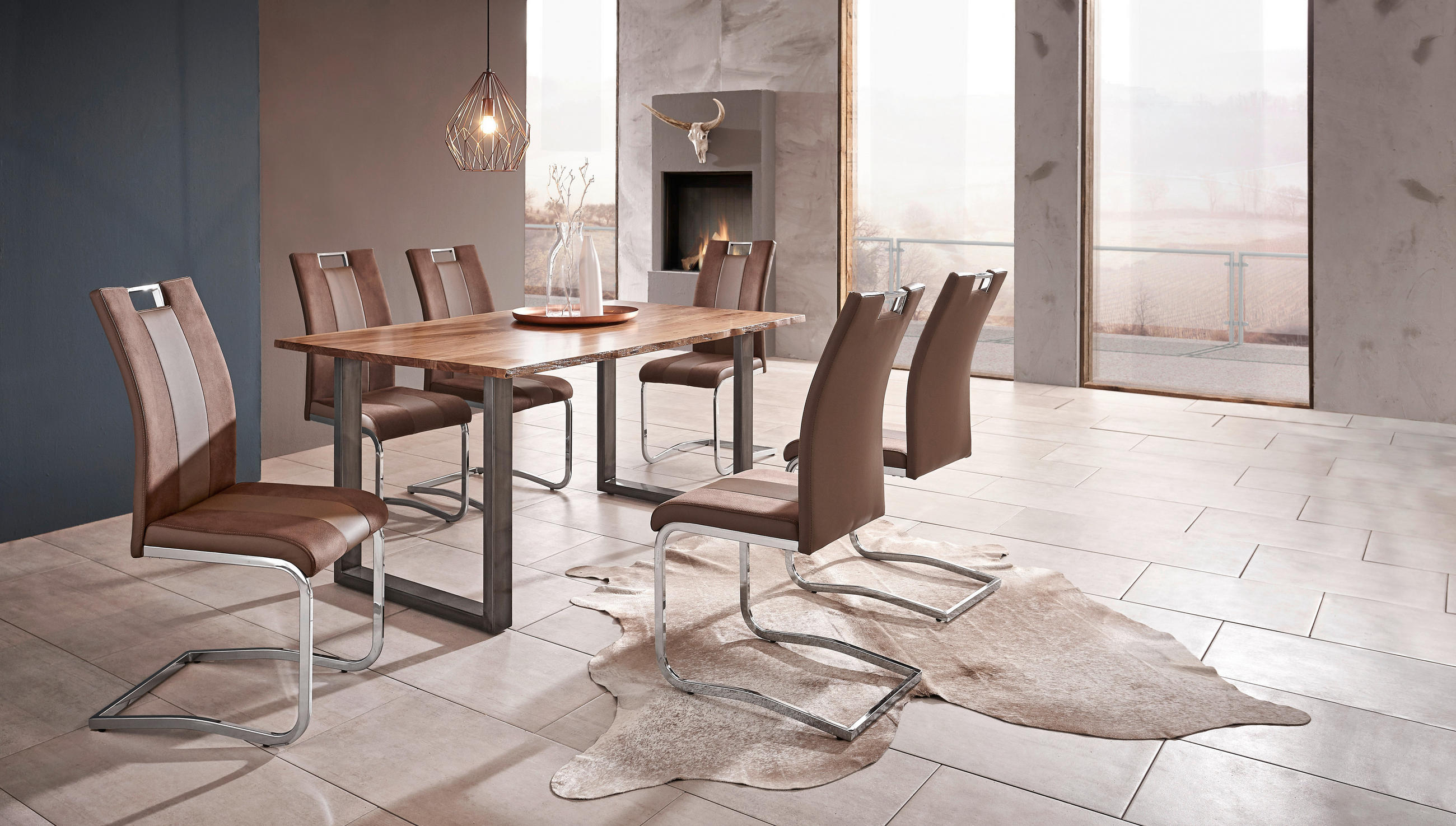 SCHWINGSTUHL  in Stahl Lederlook, Mikrofaser  - Chromfarben/Grau, Design, Textil/Metall (42,50/99,50/56cm) - Carryhome
