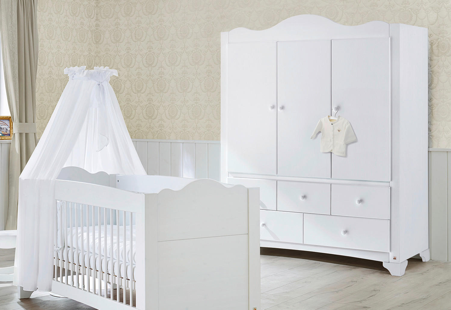 BABYKLEIDERSCHRANK PINOLINO PINO Weiß  - Weiß, ROMANTIK / LANDHAUS, Holz (160/190/64cm) - Pinolino