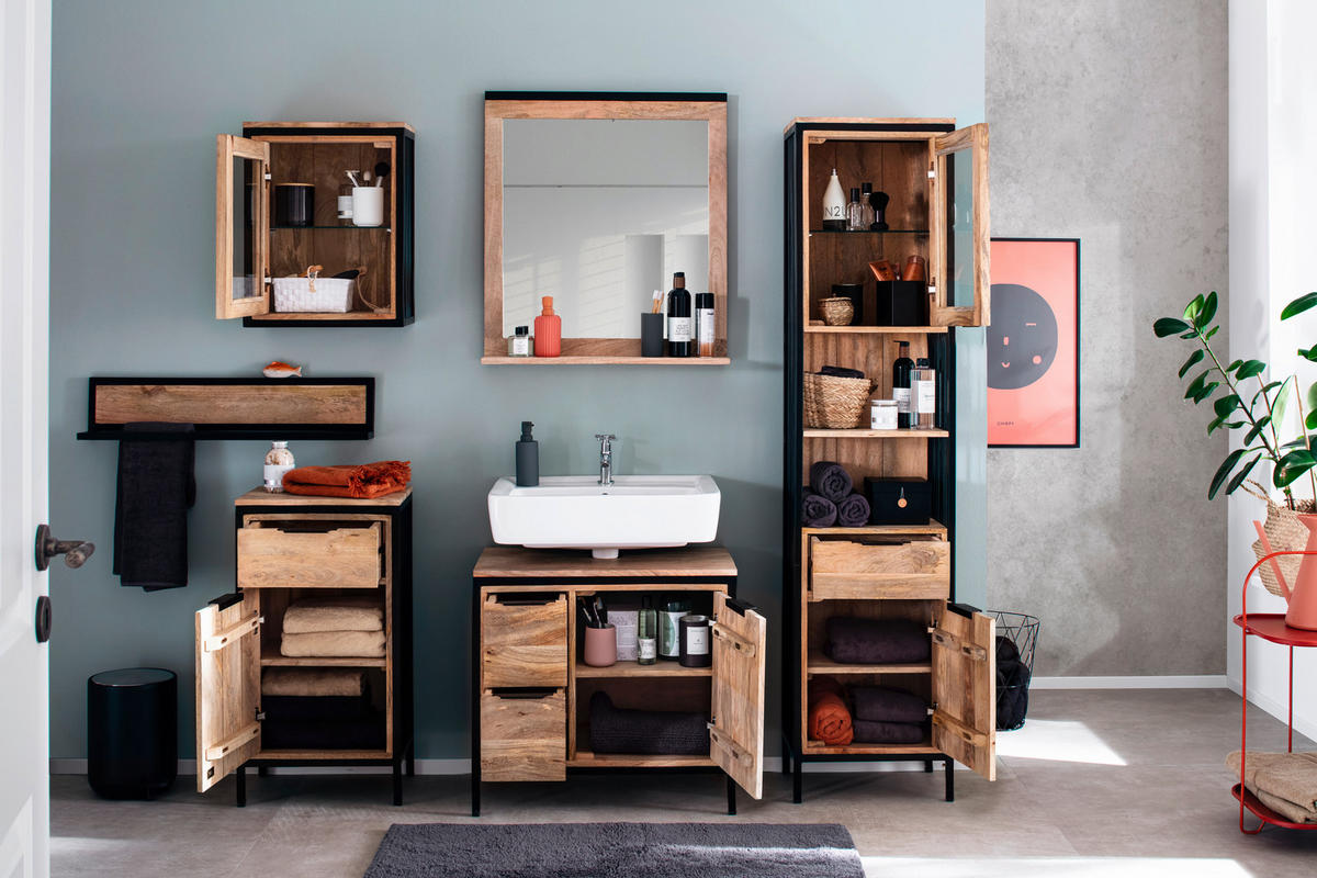 WASCHBECKENUNTERSCHRANK 60/63/40 cm  - Schwarz/Naturfarben, MODERN, Holz/Metall (60/63/40cm) - Livetastic