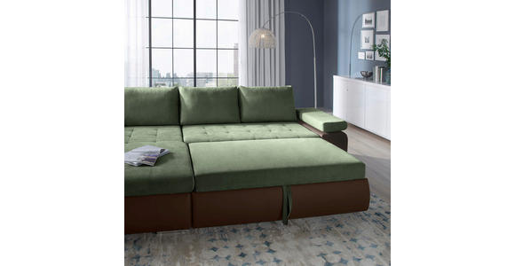 ECKSOFA in Flachgewebe Braun, Olivgrün  - Braun/Olivgrün, Design, Kunststoff/Textil (175/271cm) - Xora