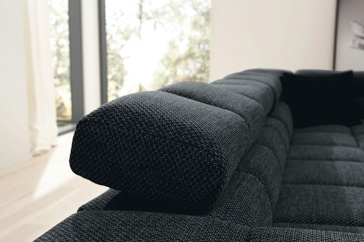ECKSOFA in Flachgewebe Graphitfarben  317/213 cm  - Schwarz/Graphitfarben, Design, Kunststoff/Textil (317/213cm) - Hom`in
