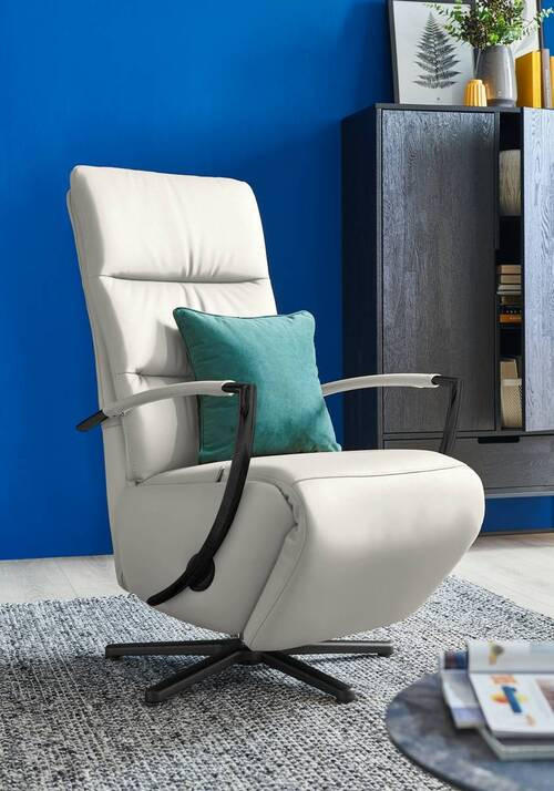 RELAXSESSEL in Leder Weiss  - Weiss/Schwarz, Design, Leder/Metall (64/112/80cm) - Cantus