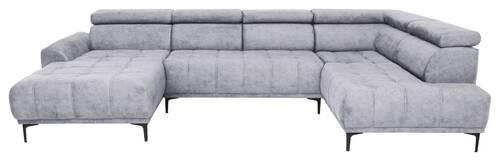 WOHNLANDSCHAFT in Velours Hellgrau  - Hellgrau/Schwarz, Design, Textil/Metall (172/340/191cm) - Stylife