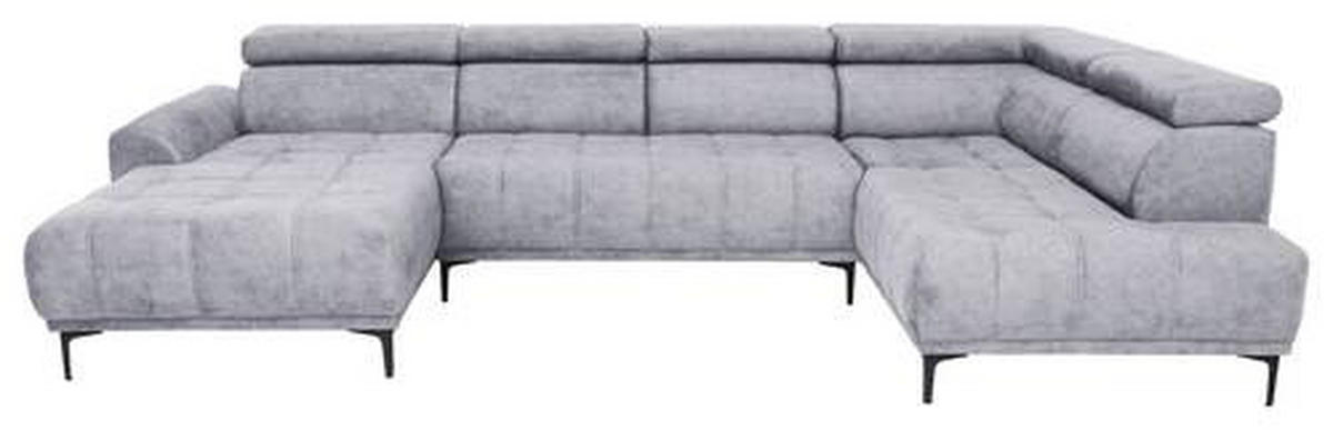 WOHNLANDSCHAFT in Velours Hellgrau  - Hellgrau/Schwarz, Design, Textil/Metall (172/340/191cm) - Stylife
