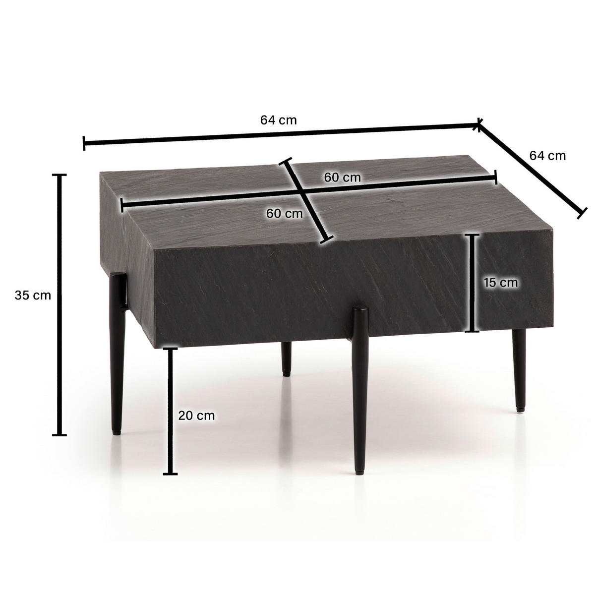 KONFERENČNÍ STOLEK, antracitová, dřevo, plast, kompozitní dřevo, 64/64/35 cm - černá/antracitová, Design, kov/dřevo (64/64/35cm) - MID.YOU