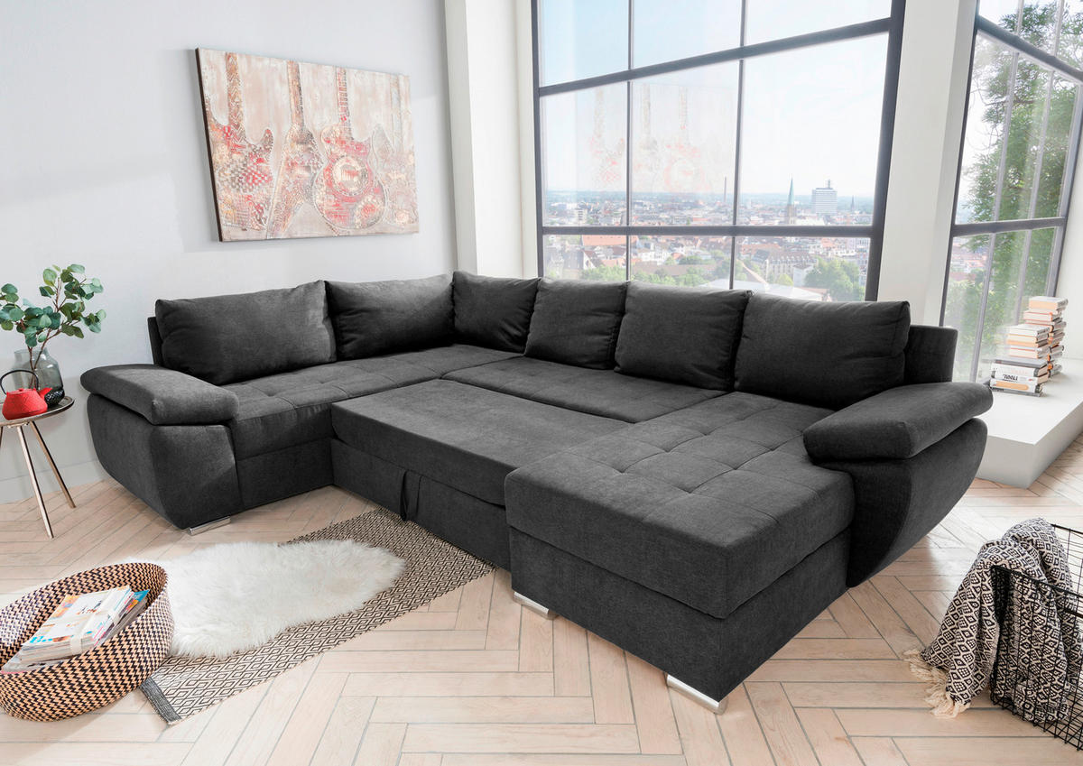 WOHNLANDSCHAFT in Mikrofaser Braun  - Taupe/Chromfarben, Konventionell, Textil (219/305/157cm) - Livetastic