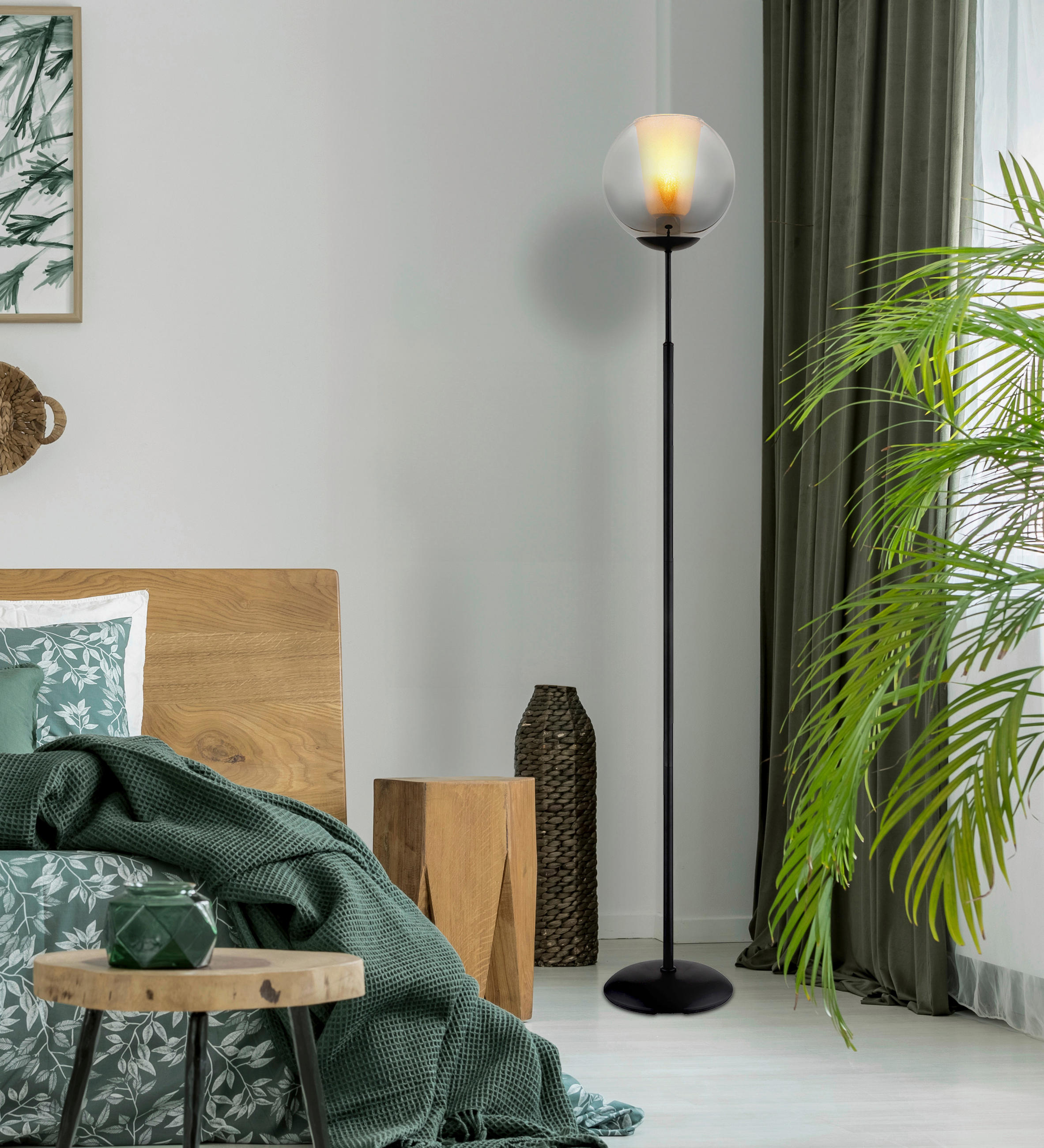 STEHLEUCHTE - Klar/Schwarz, Basics, Glas/Textil (25/154,5cm) - Globo