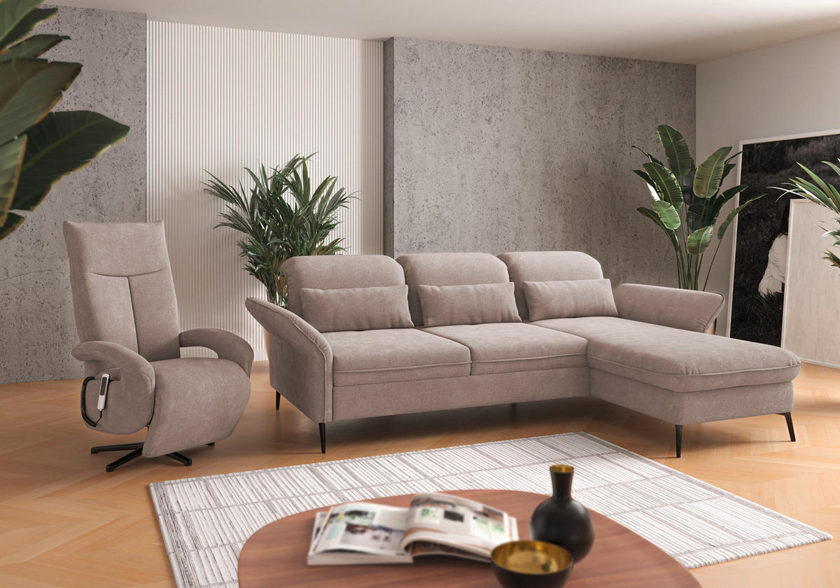 ECKSOFA in Flachgewebe Greige  - Greige/Schwarz, Konventionell, Textil/Metall (264/198cm) - Sit & More