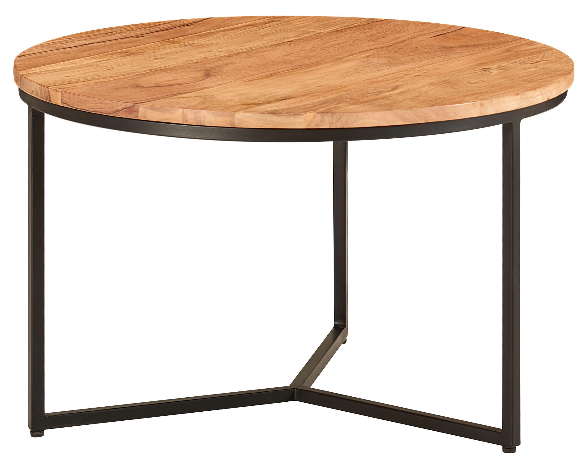 COUCHTISCH Akazie massiv 60/60/38 cm rund Akaziefarben  - Schwarz/Akaziefarben, MODERN, Holz/Metall (60/60/38cm) - MID.YOU