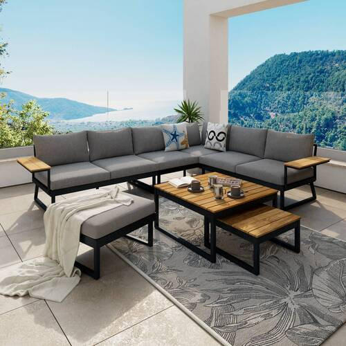 LOUNGEGARNITUR Teakholz Aluminium  - Dunkelgrau, MODERN, Holz/Metall - Ambia Garden