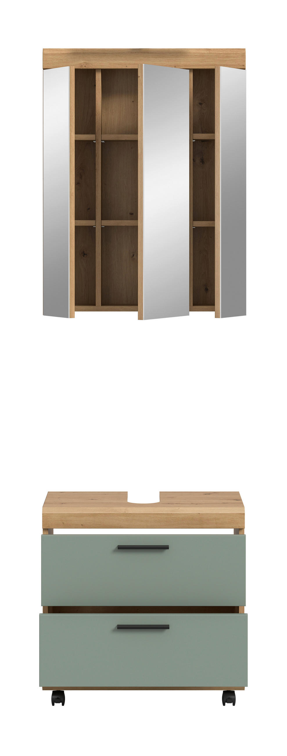 BADEZIMMER 2-teilig  in 60 cm  - Salbeigrün/Schwarz, Trend, Glas/Holzwerkstoff (60cm) - MID.YOU