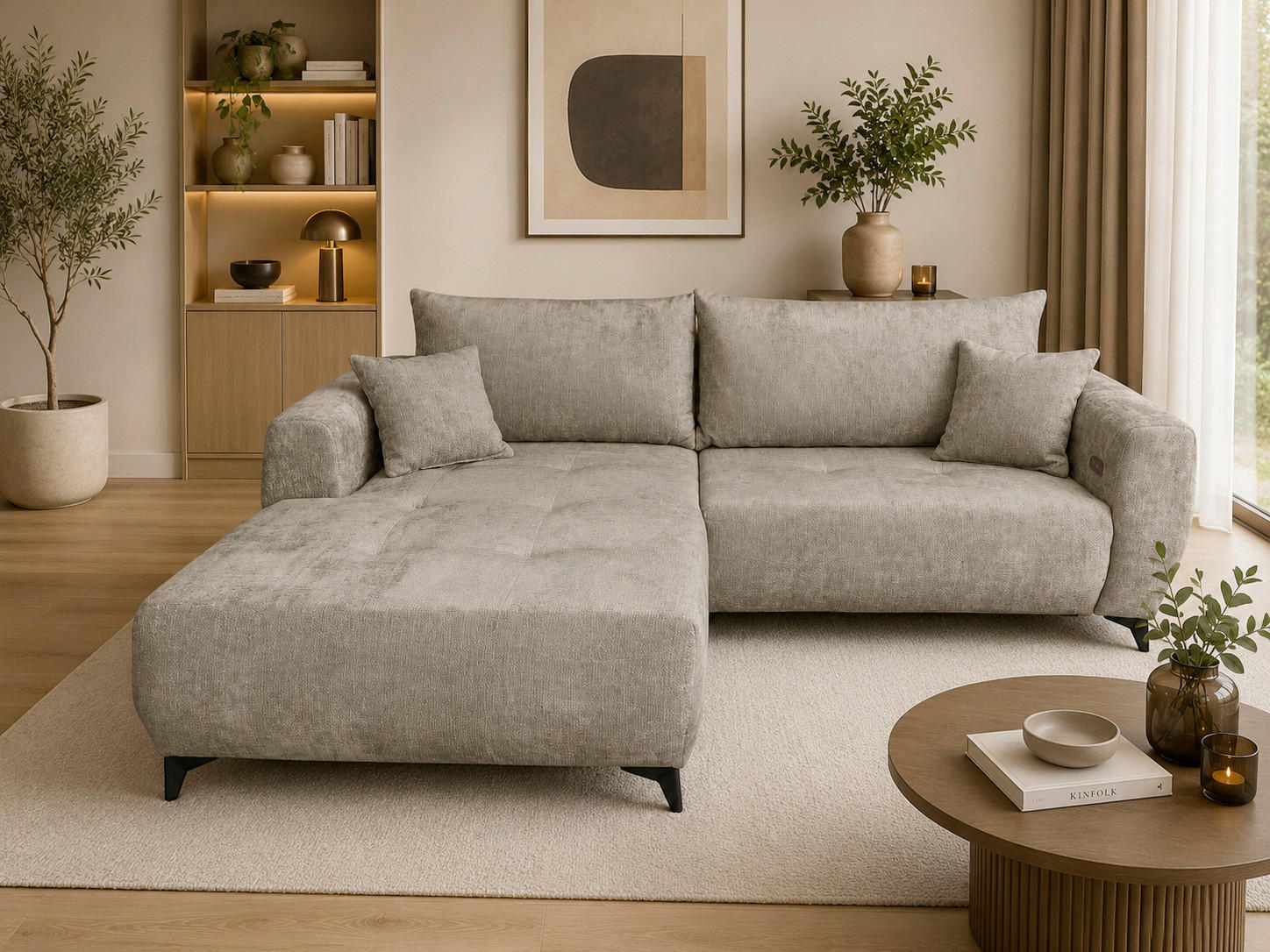 P & B ROHOVÁ SEDAČKA, textil, šedohnědá