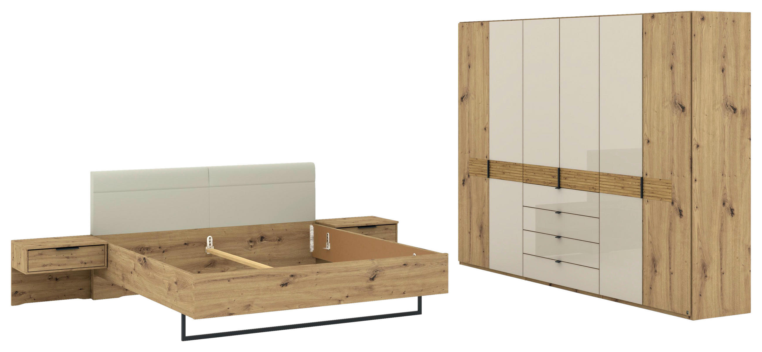 SCHLAFZIMMER Champagner, Eiche Bianco  - Eiche Bianco/Champagner, Design, Glas/Holz (180/200cm) - Musterring