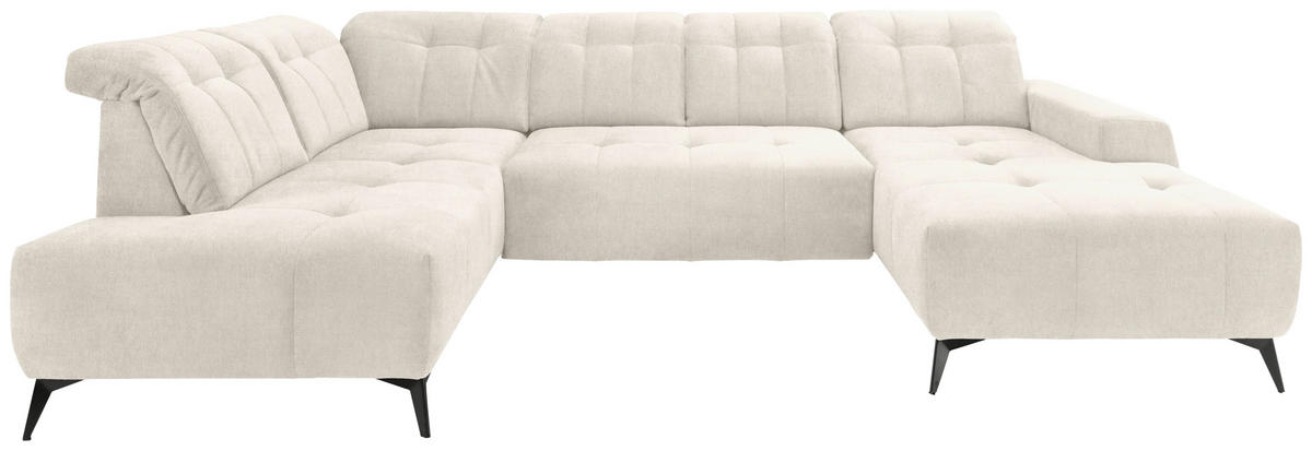 WOHNLANDSCHAFT Creme Mikrofaser  - Creme/Schwarz, MODERN, Textil/Metall (200/337/180cm) - Livetastic
