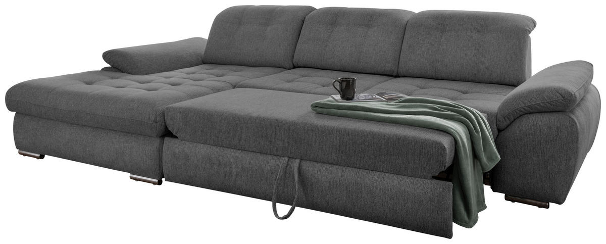 ECKSOFA in Chenille Graubraun  - Chromfarben/Graubraun, Modern, Textil/Metall (184/314cm) - Livetastic