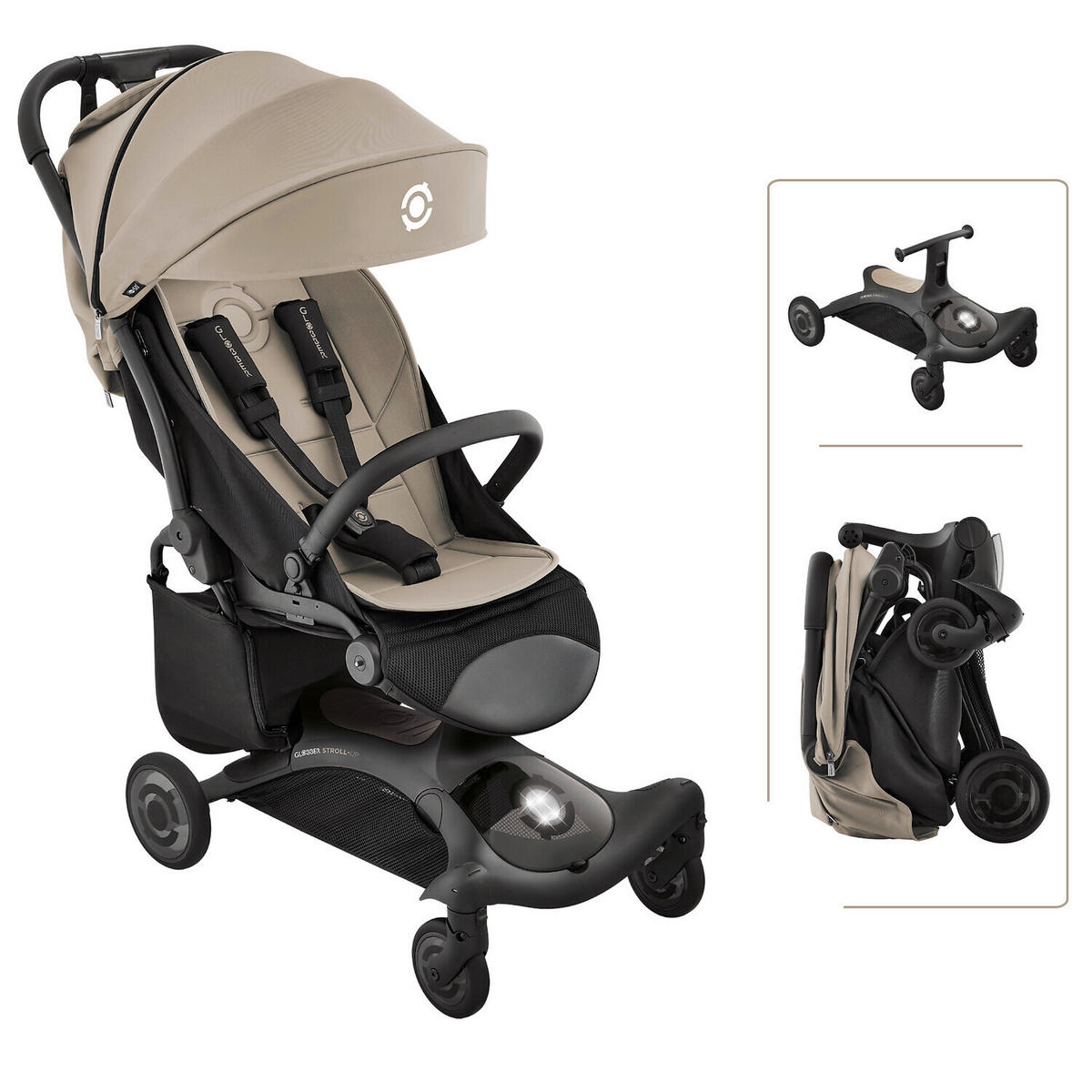 BUGGY STROLL UP  - Taupe/Schwarz, Basics, Textil/Metall (86/44,6/105cm) - GLOBBER