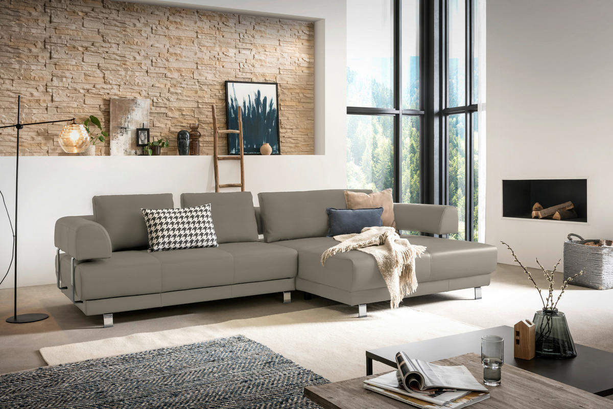 ECKSOFA Hellbraun Echtleder  - Hellbraun, Design, Leder/Metall (307/188cm)