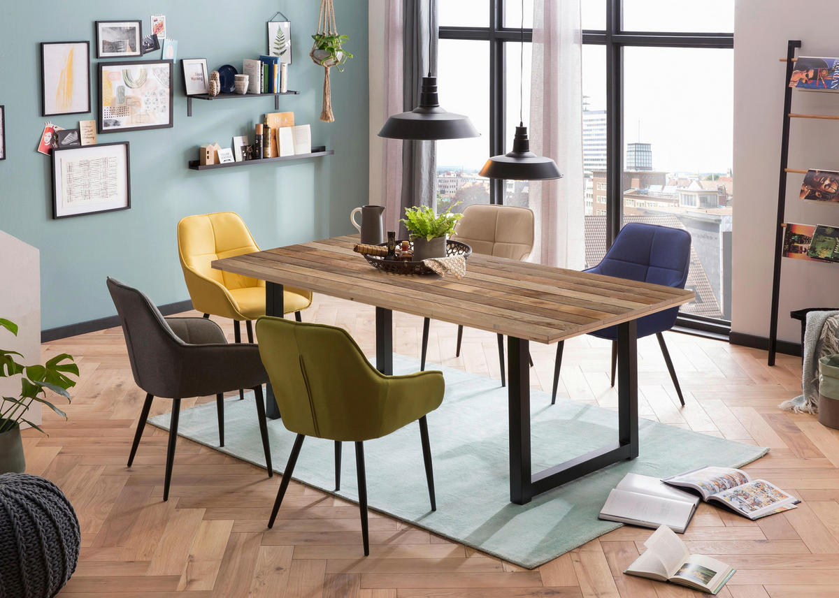 ESSTISCH Mangoholz rechteckig Naturfarben, Schwarz  - Schwarz/Naturfarben, Design, Holz/Metall (160/90/77cm) - Livetastic