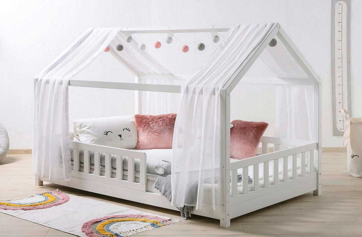 HAUSBETT 100/200 cm,  in Weiß  - Naturfarben/Weiß, MODERN, Holz/Textil (100/200cm) - MID.YOU
