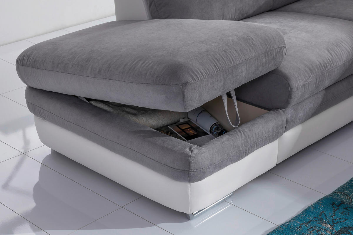 WOHNLANDSCHAFT in Weiss, Dunkelgrau  - Chromfarben/Weiss, Modern, Textil/Metall (221/264cm) - MID.YOU