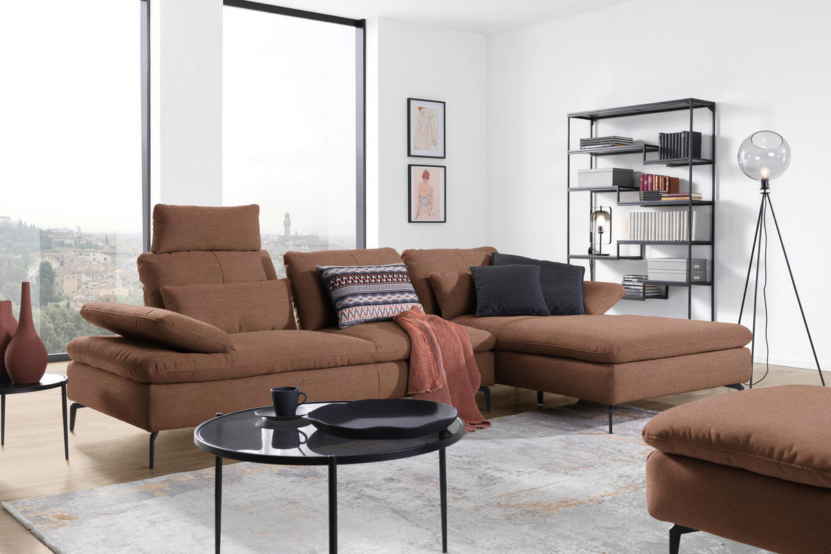 ECKSOFA in Webstoff Braun  301/179 cm  - Schwarz/Braun, Design, Textil/Metall (301/179cm) - Chilliano