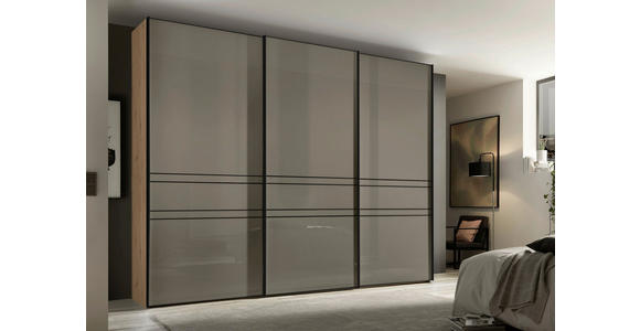SCHWEBETÜRENSCHRANK 280/240/68 cm 3-türig Eiche Artisan, Mokka  - Graphitfarben/Eiche Artisan, Design, Glas/Holzwerkstoff (280/240/68cm) - Moderano