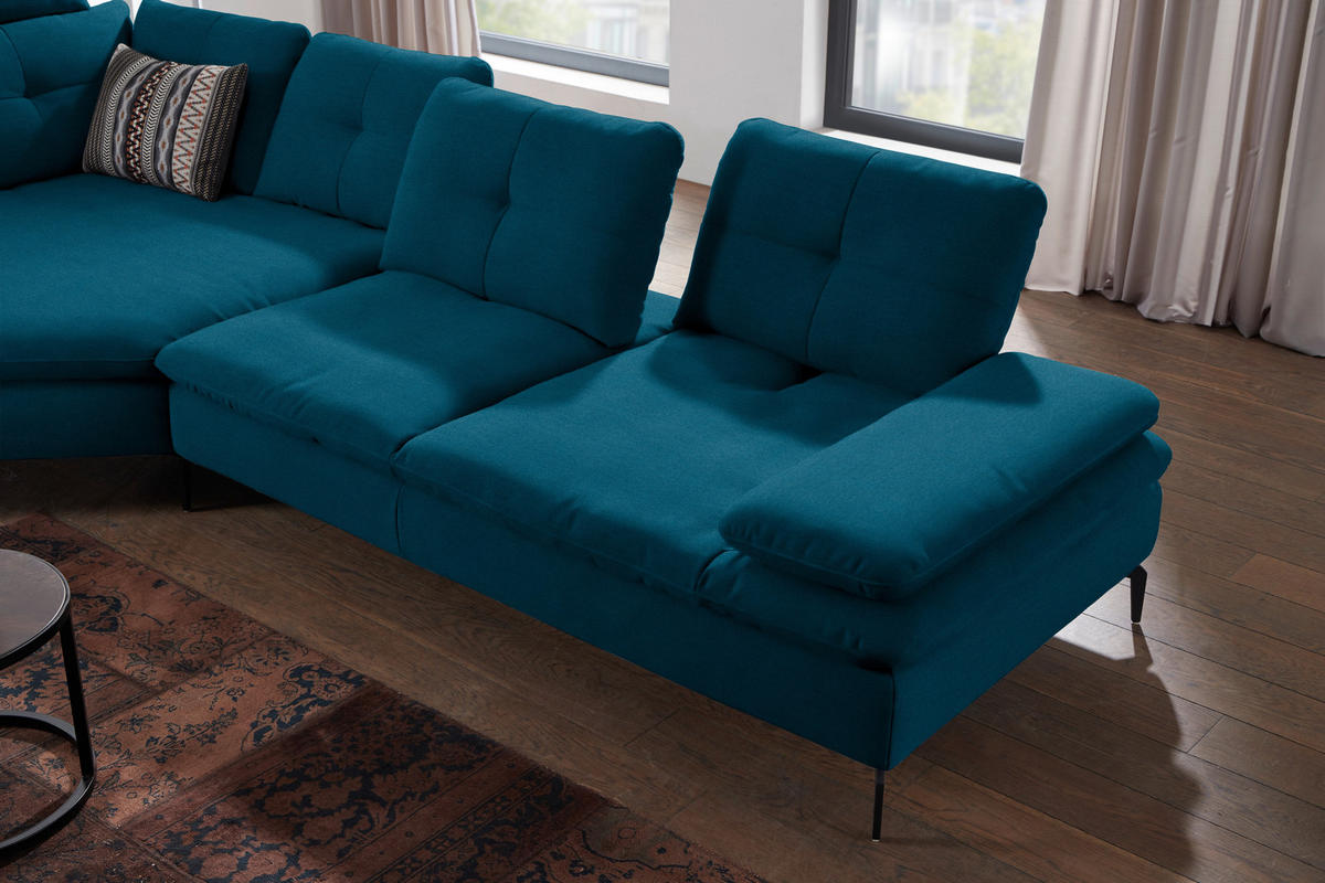 ECKSOFA in Flachgewebe Dunkelblau  - Schwarz/Dunkelblau, Design, Textil/Metall (157/344cm) - Chilliano
