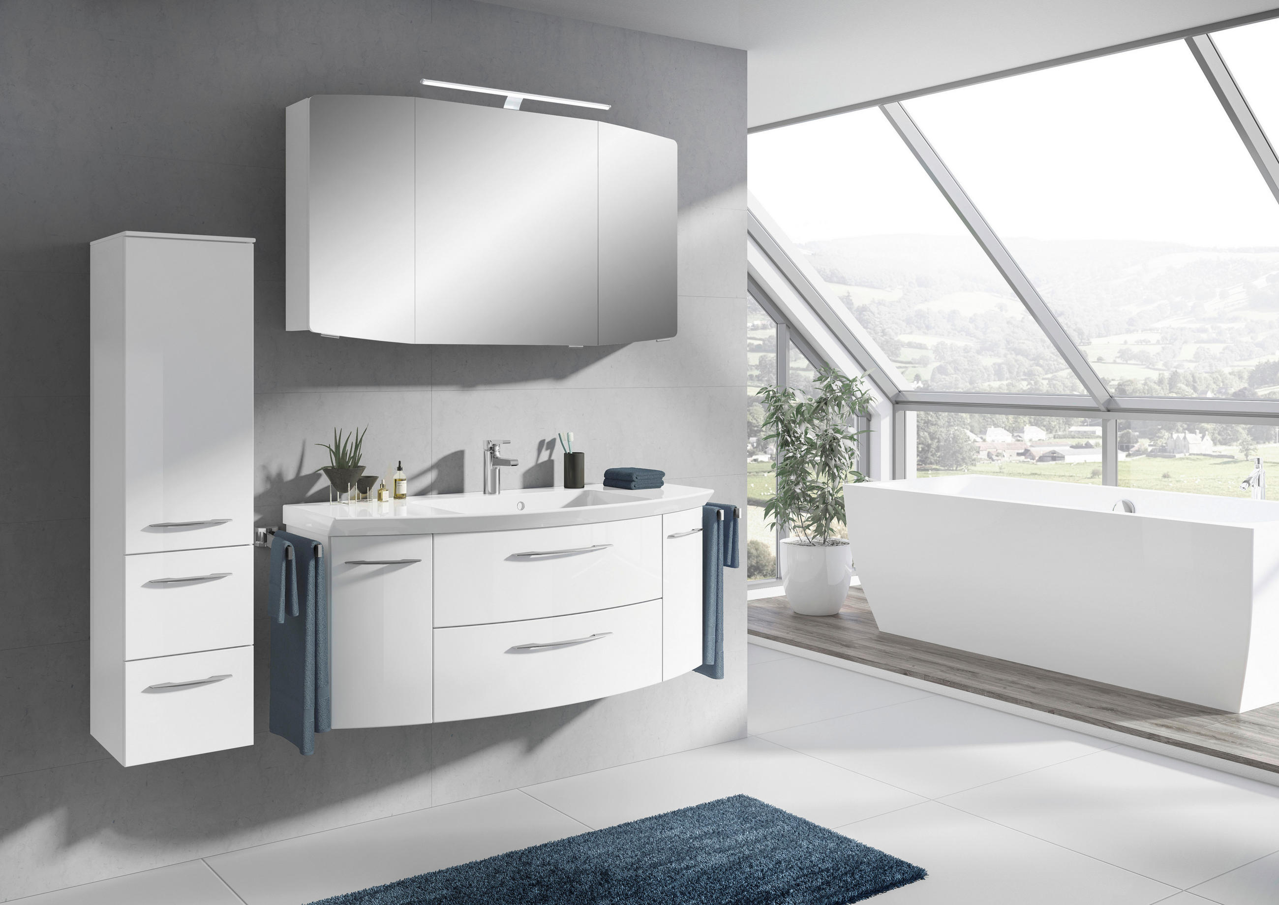 BADEZIMMER 4-teilig in 151 cm - Chromfarben/Weiß Hochglanz, KONVENTIONELL, Glas/Holzwerkstoff (151cm) - Pelipal