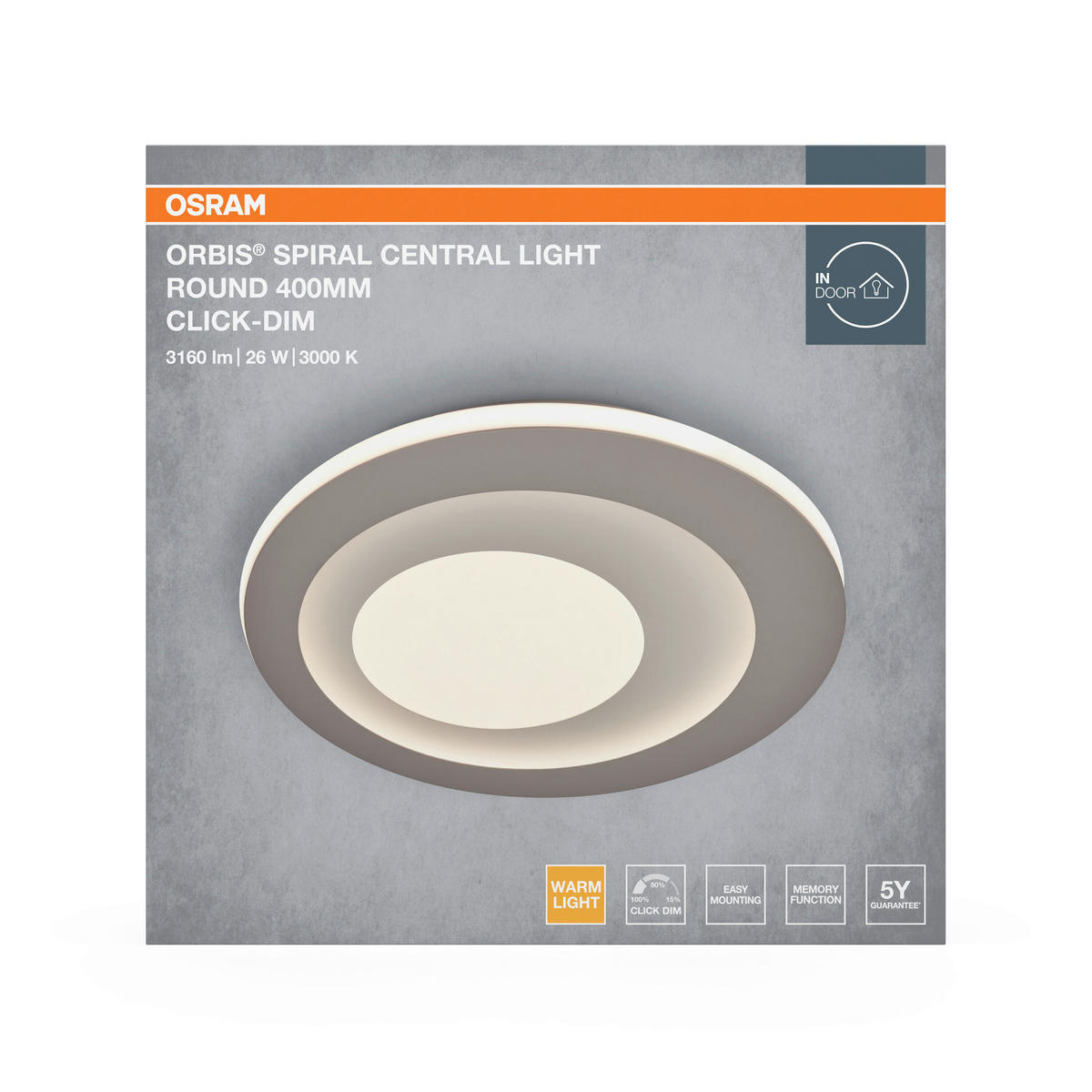 LED-DECKENLEUCHTE Orbis Spiral 40/5 cm   - Grau, Design, Kunststoff/Metall (40/5cm) - Osram