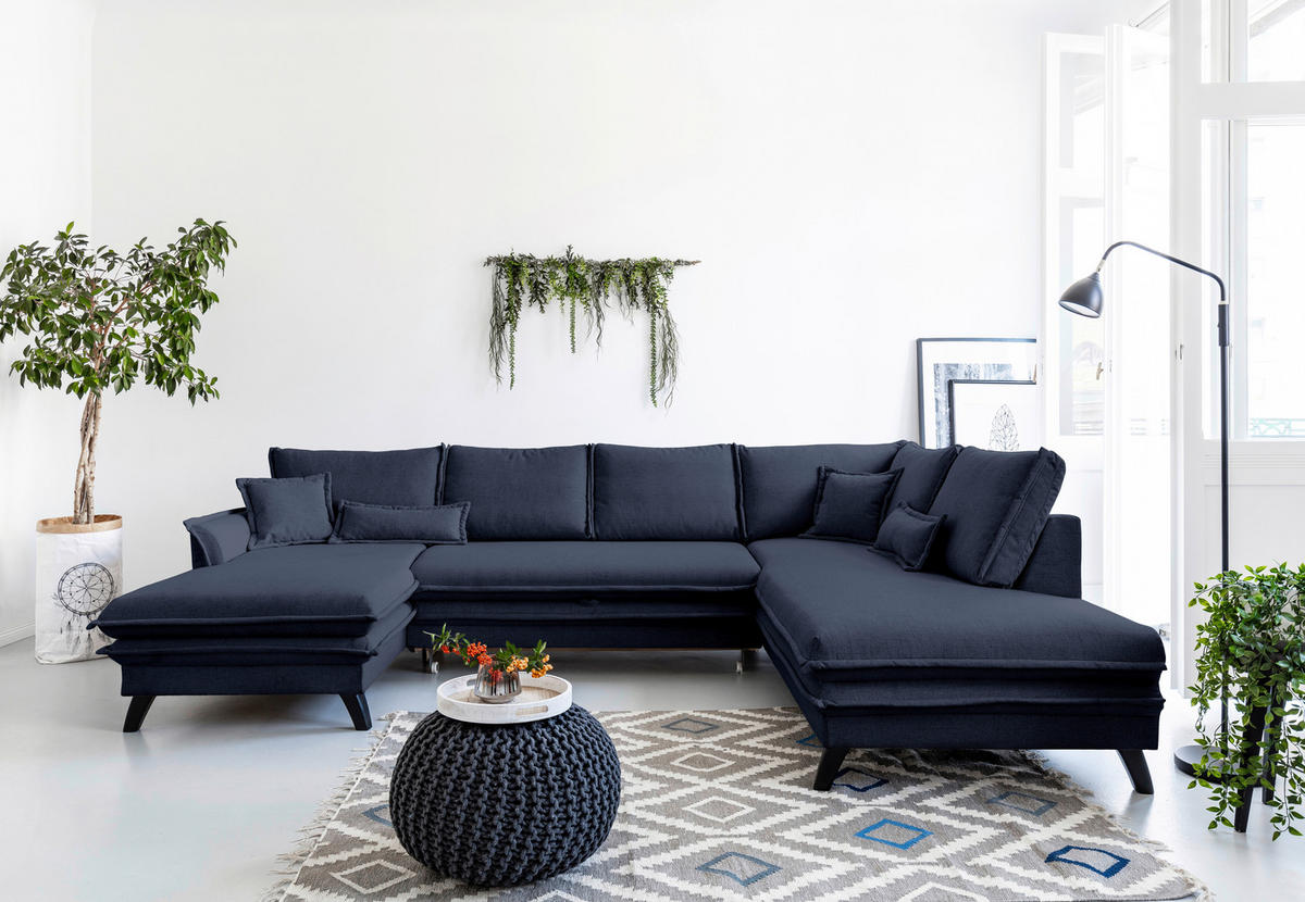 SJEDEĆA GARNITURA tekstil  tamno plava   - tamno plava/crna, Design, tekstil/drvo (150/300/200cm) - P & B