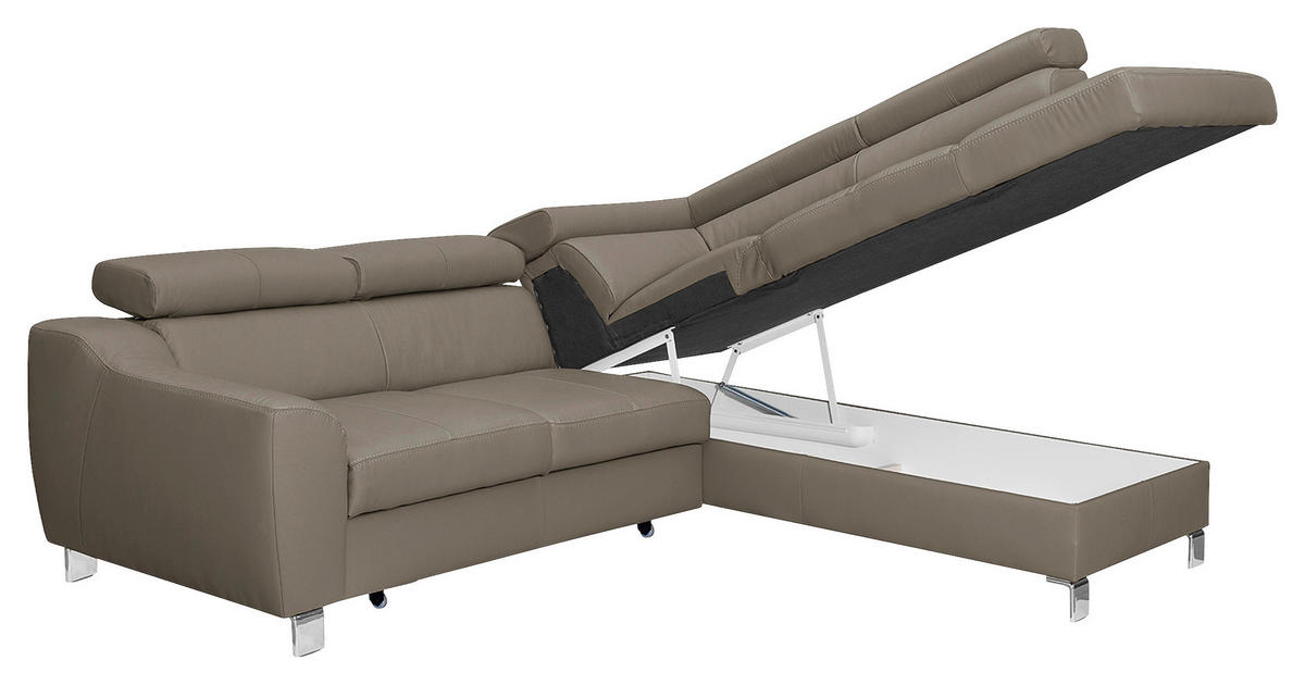 ECKSOFA in Lederlook Echtleder Taupe  - Taupe/Chromfarben, Design, Leder/Textil (245/208cm) - Livetastic