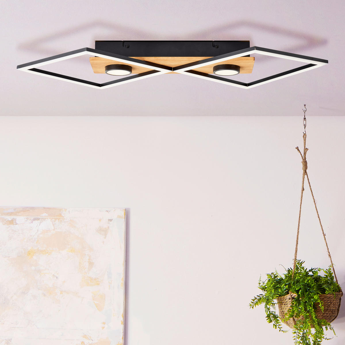 LED-DECKENLEUCHTE    70,7/35,4/6,2 cm  - Schwarz/Braun, Design, Holz/Kunststoff (70,7/35,4/6,2cm) - Brilliant