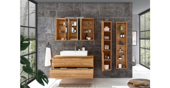 SPIEGELSCHRANK 120/70/20 cm  - Eichefarben/Schwarz, KONVENTIONELL, Glas/Holz (120/70/20cm) - Linea Natura