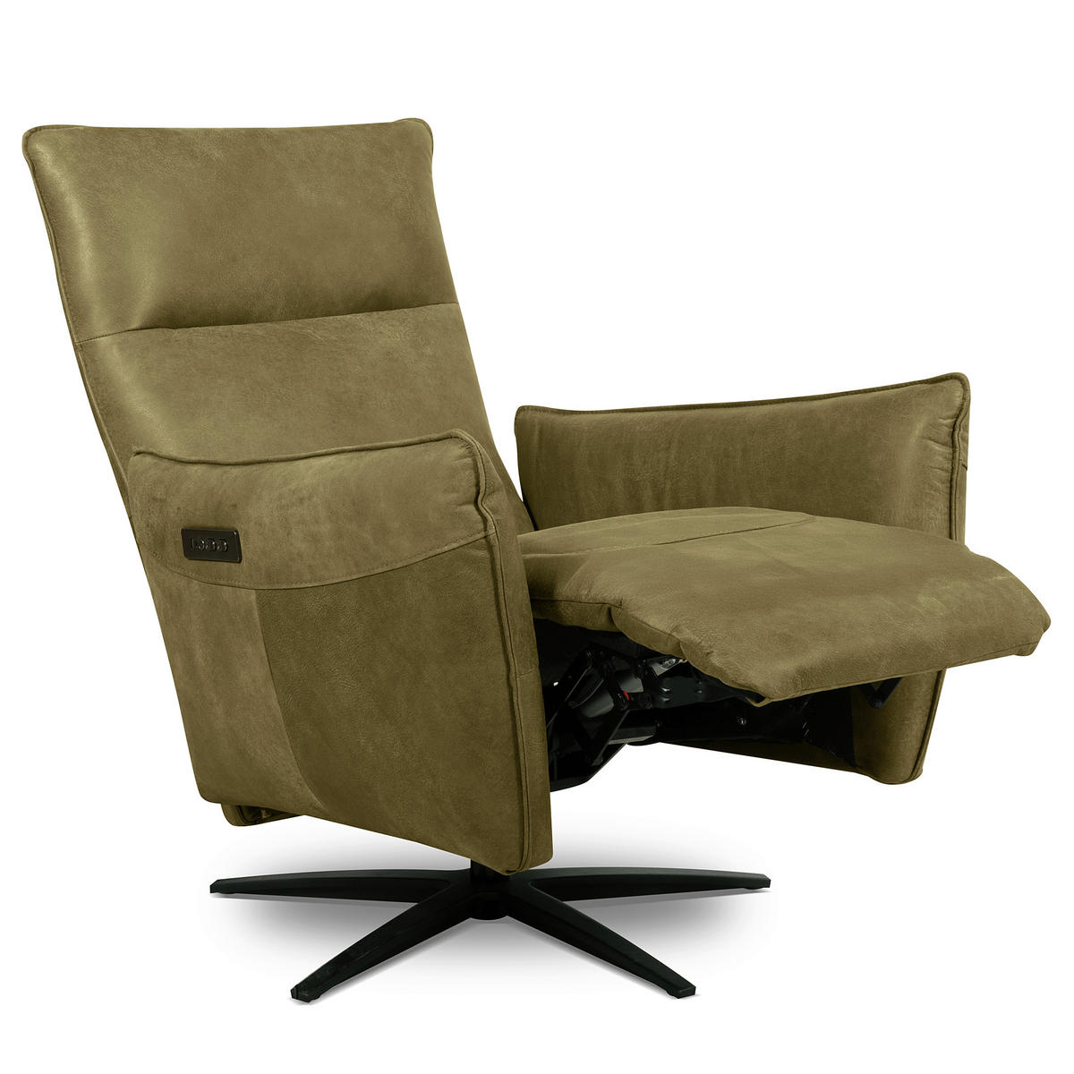 RELAXSESSEL in Leder Olivgrün  - Schwarz/Olivgrün, Design, Leder/Metall (77/107/88cm) - Livetastic