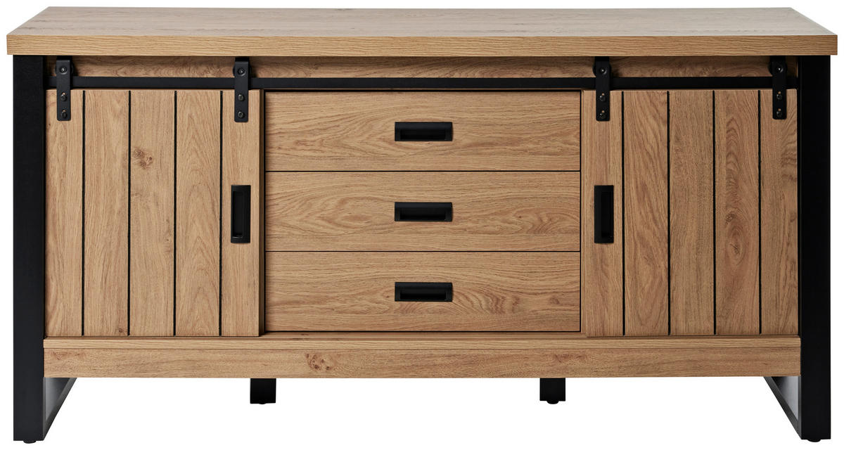 SIDEBOARD 153/75/39 cm  in Eichefarben  - Eichefarben/Schwarz, Modern, Holzwerkstoff/Metall (153/75/39cm) - MID.YOU