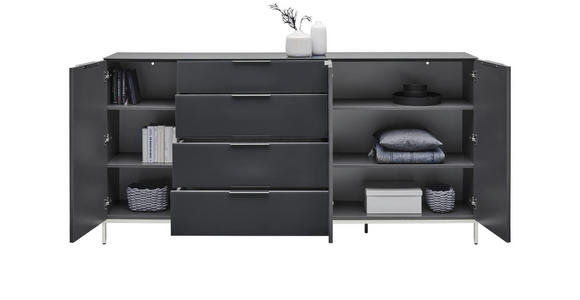 SIDEBOARD in 225/99/42 cm - Anthrazit/Alufarben, Design, Glas/Holzwerkstoff (225/99/42cm) - Voleo