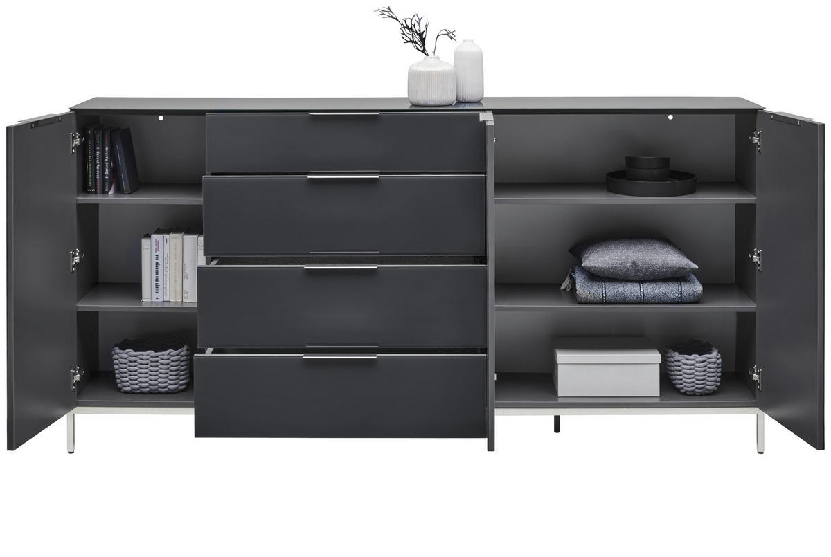 SIDEBOARD 225/99/42 cm  in Anthrazit  - Anthrazit/Alufarben, Design, Glas/Holzwerkstoff (225/99/42cm) - Voleo