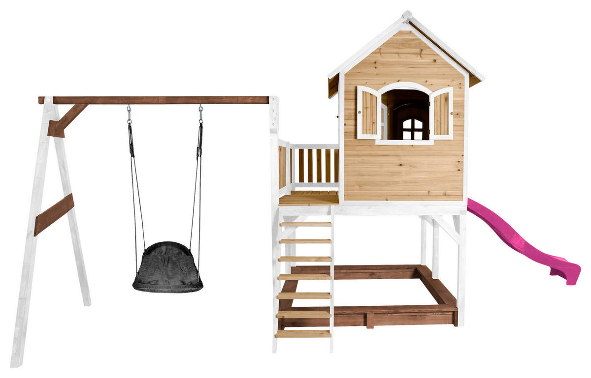 SPIELTURM 613/291/277 cm  - Weiss/Lila, Konventionell, Holz (613/291/277cm)