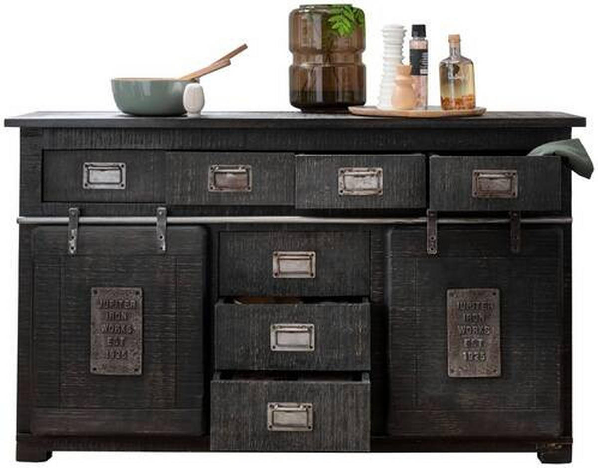 SIDEBOARD 150/90/45 cm  - grå/svart, Klassisk, metall/trä (150/90/45cm) - Livetastic