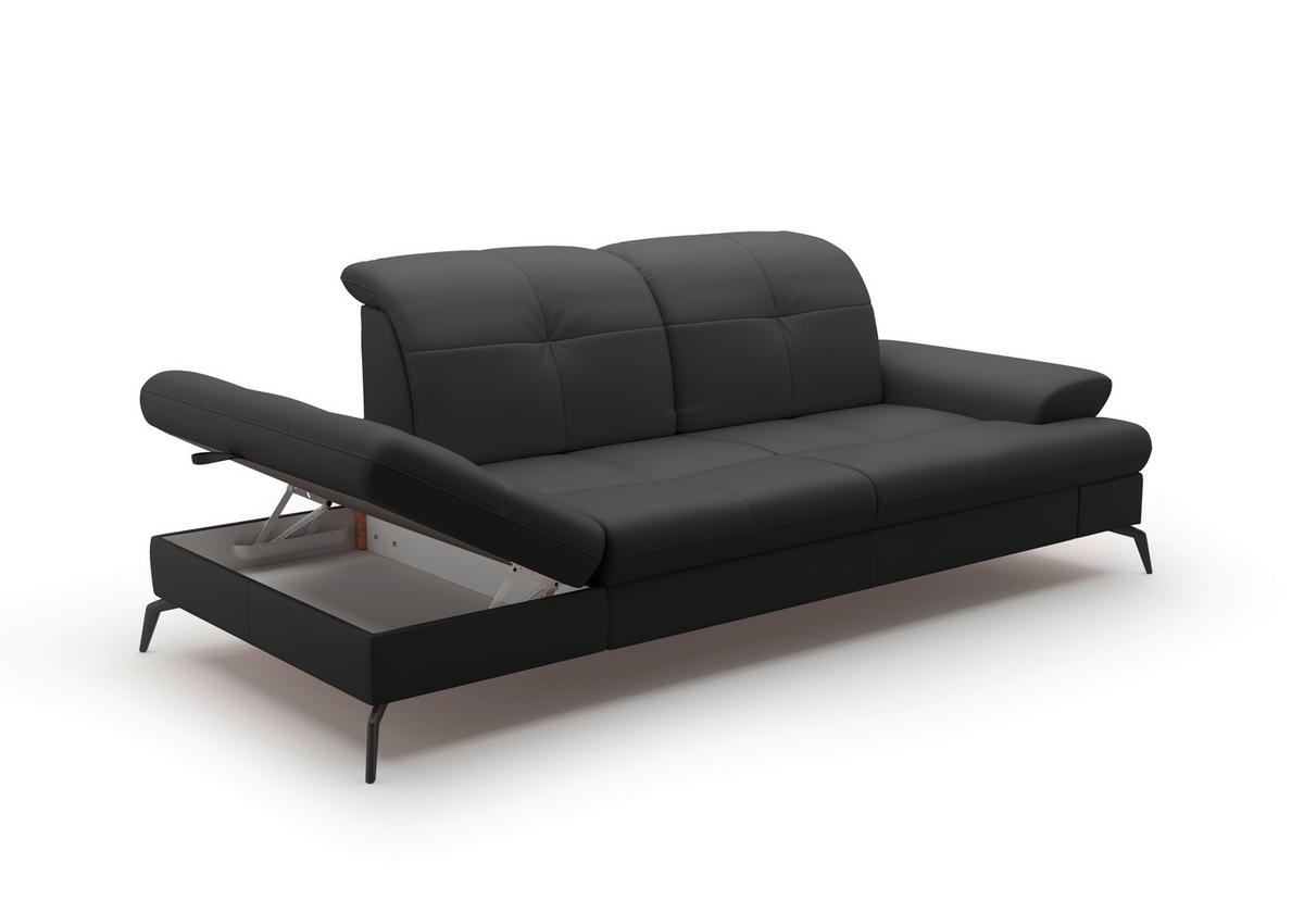 RÉCAMIERE in Echtleder Schwarz  - Schwarz, Konventionell, Leder/Metall (231/90/122cm) - Sit & More