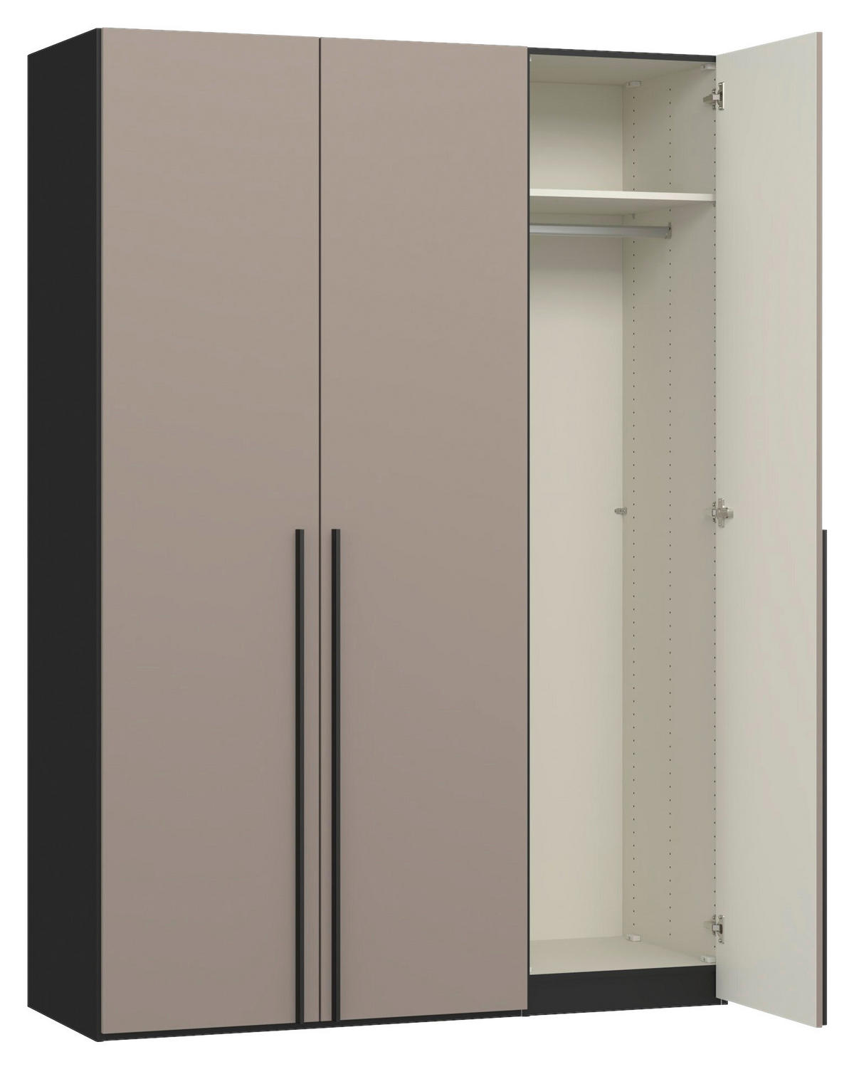 DREHTÜRENSCHRANK 152/220/59 cm,  in Schwarz, Hellbraun, 3-türig  - Hellbraun/Schwarz, Design, Glas/Holzwerkstoff (152/220/59cm) - Jutzler