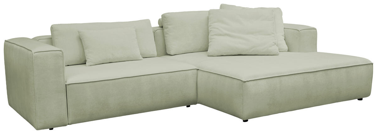 ECKSOFA Hellgrün Chenille Rücken echt  - Schwarz/Hellgrün, MODERN, Kunststoff/Textil (296/185cm) - Hom`in