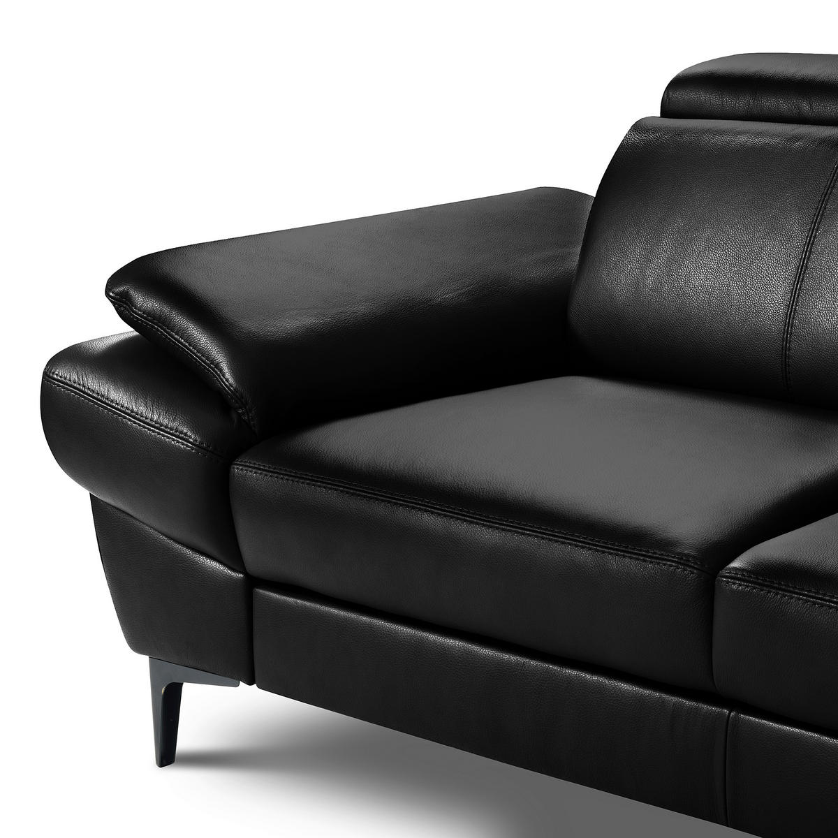 ECKSOFA Schwarz Echtleder Lederlook Bettkasten, Schlaffunktion, Rücken echt, Armteilverstellung, Kopfteilverstellung  - Schwarz, Design, Leder/Textil (264/211cm) - Livetastic