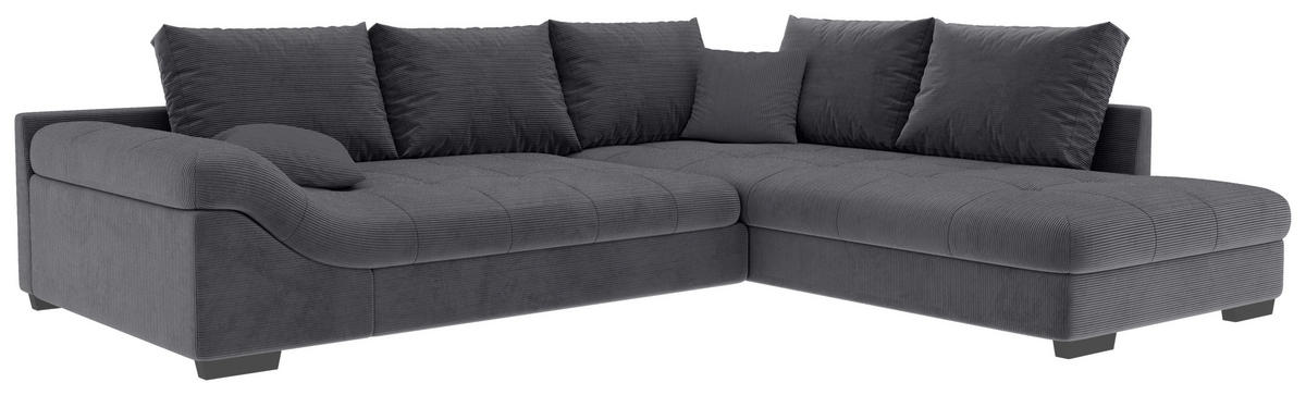 ECKSOFA in Cord Graphitfarben  - Schwarz/Graphitfarben, Konventionell, Holz/Textil (298/202cm) - MID.YOU
