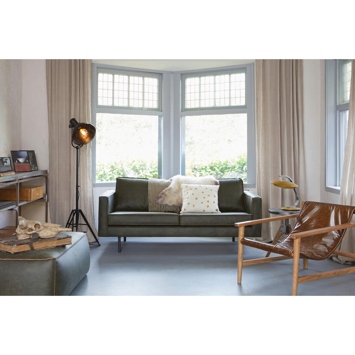 2,5-SITZER Rodeo in Kombination Echtleder/Stoff Grün   - Schwarz/Grün, Design, Leder/Metall (190/85/86cm) - Livetastic