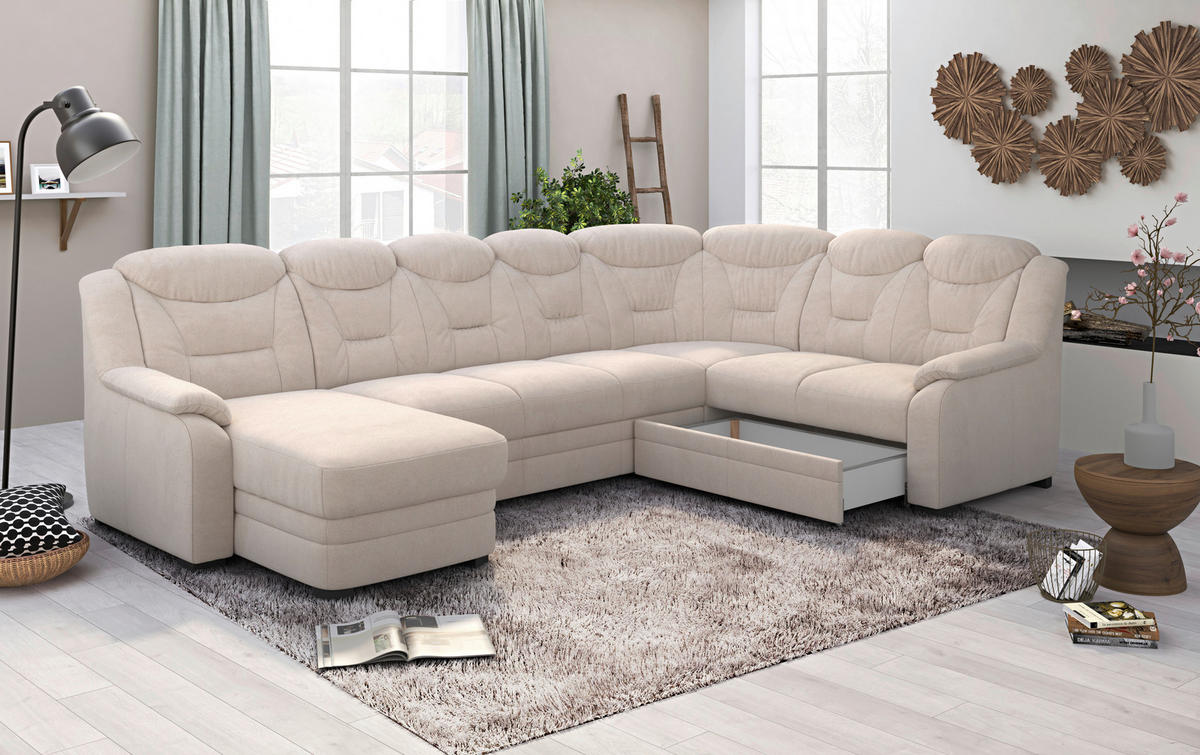 WOHNLANDSCHAFT in Chenille Beige  - Beige/Schwarz, Basics, Kunststoff/Textil (162/330/211cm) - MID.YOU