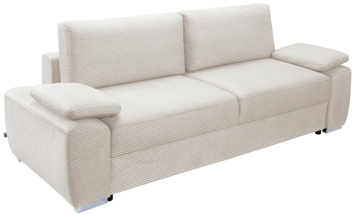 SCHLAFSOFA in Cord Creme, Beige, Ecru  - Chromfarben/Ecru, Design, Holzwerkstoff/Kunststoff (258/100/148cm) - Stylife