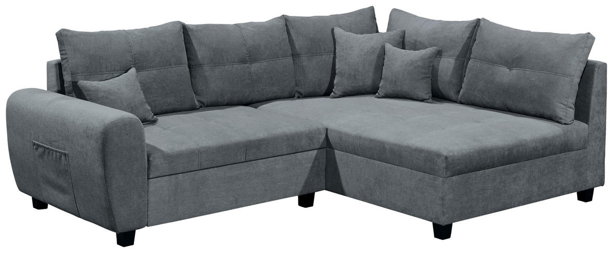 ECKSOFA Anthrazit Mikrovelours  - Anthrazit/Schwarz, Basics, Kunststoff/Textil (248/176cm) - MID.YOU
