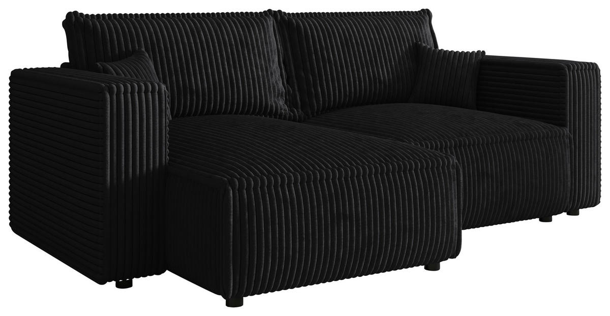 ECKSOFA Anthrazit Cord Zierkissen, Rückenkissen, Schlaffunktion, Rücken echt  - Anthrazit/Schwarz, MODERN, Kunststoff/Textil (153/250cm) - Xora