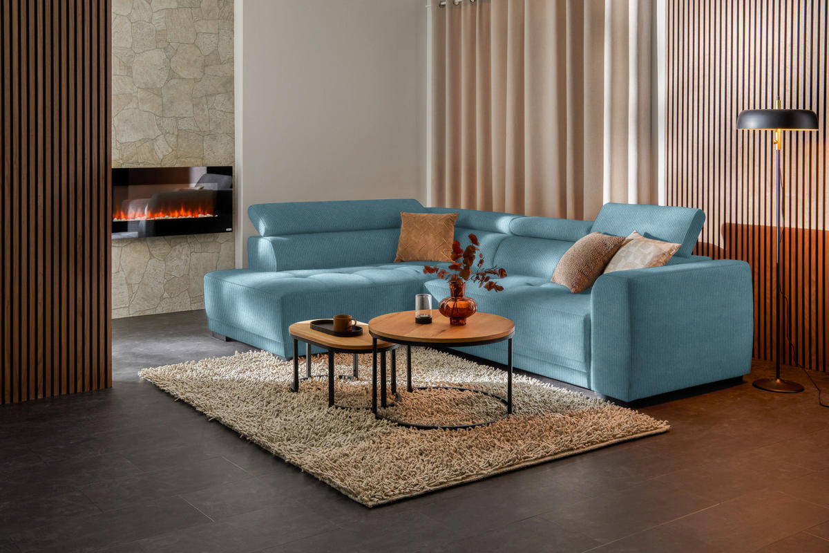 ECKSOFA in Feincord Türkis  - Türkis/Schwarz, Design, Kunststoff/Textil (205/284cm) - MID.YOU
